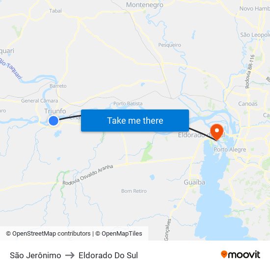 São Jerônimo to Eldorado Do Sul map