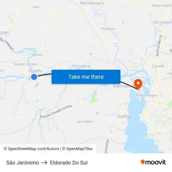 São Jerônimo to Eldorado Do Sul map