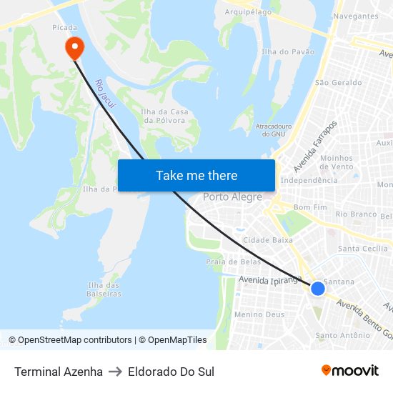 Terminal Azenha to Eldorado Do Sul map