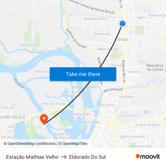 Estação Mathias Velho to Eldorado Do Sul map