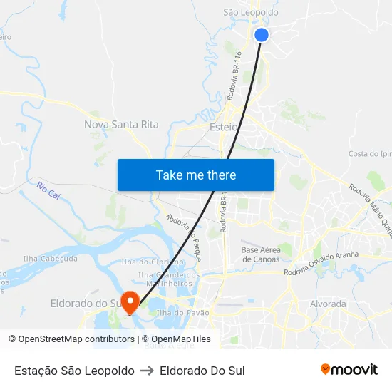 Estação São Leopoldo to Eldorado Do Sul map
