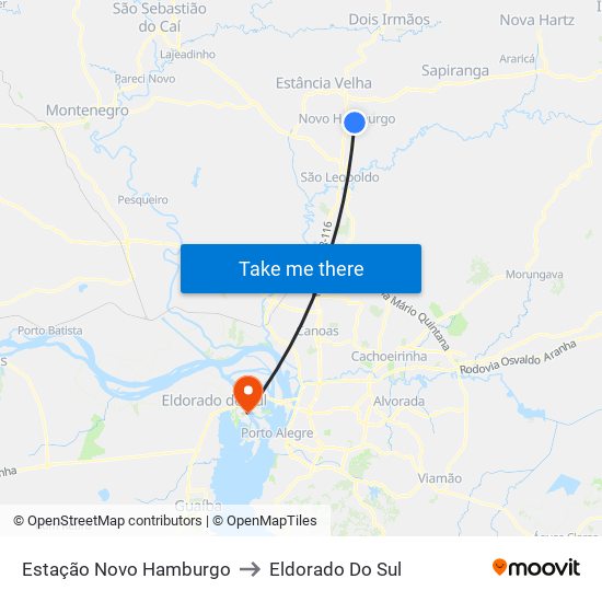 Estação Novo Hamburgo to Eldorado Do Sul map