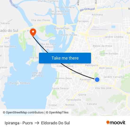 Ipiranga - Pucrs to Eldorado Do Sul map