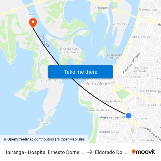 Ipiranga - Hospital Ernesto Dornelles to Eldorado Do Sul map