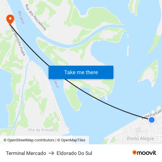 Terminal Mercado to Eldorado Do Sul map