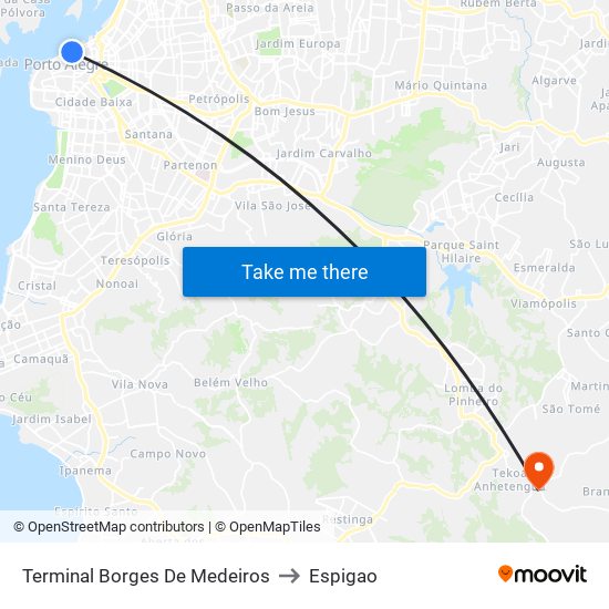 Terminal Borges De Medeiros to Espigao map