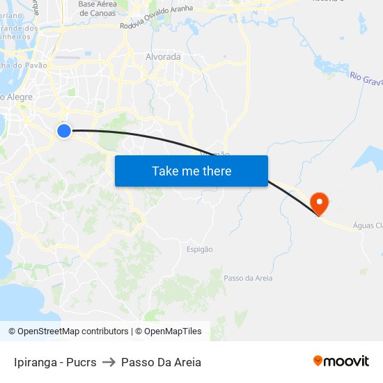 Ipiranga - Pucrs to Passo Da Areia map