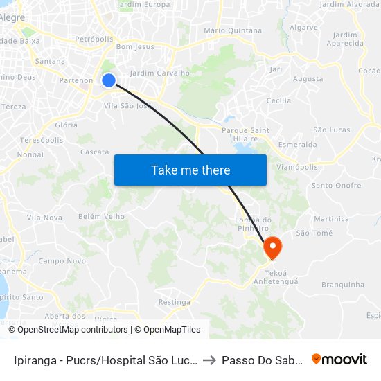 Ipiranga - Pucrs/Hospital São Lucas to Passo Do Sabao map