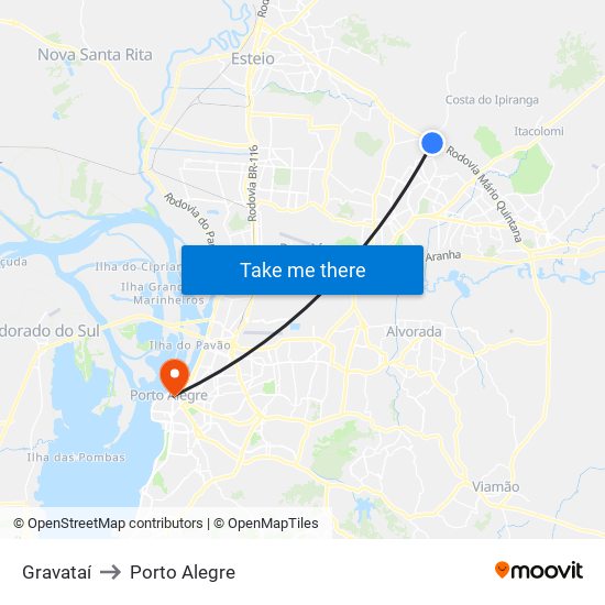 Gravataí to Porto Alegre map