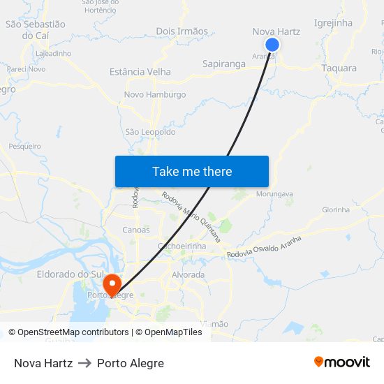 Nova Hartz to Porto Alegre map