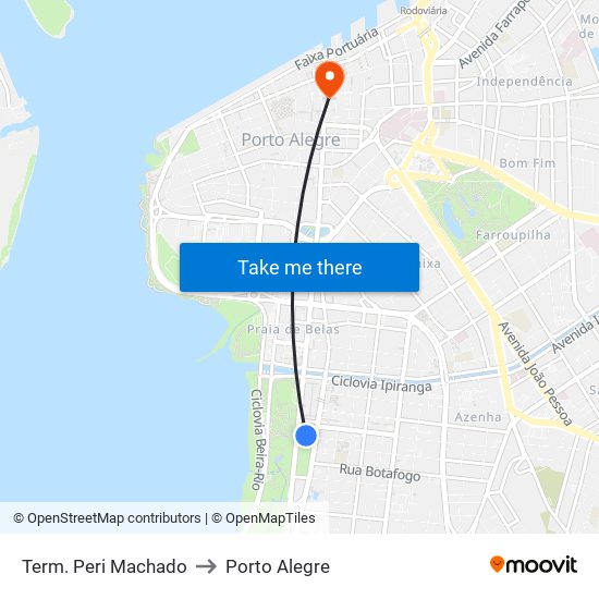 Term. Peri Machado to Porto Alegre map
