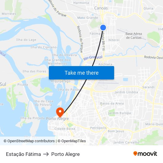 Estação Fátima to Porto Alegre map