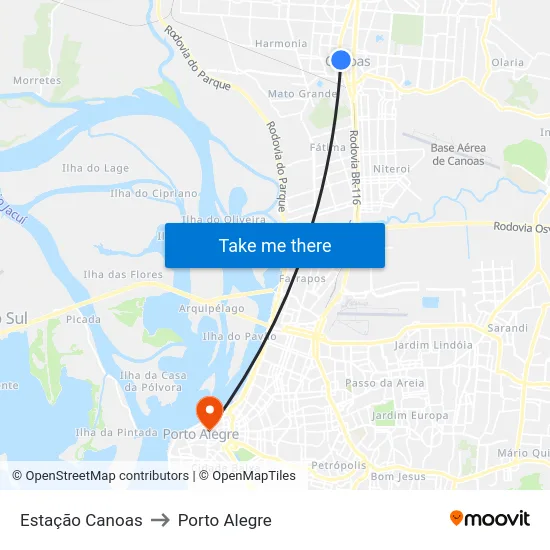 Estação Canoas to Porto Alegre map