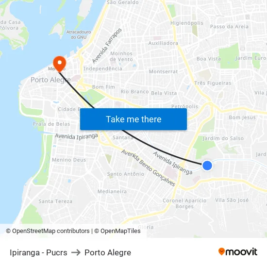 Ipiranga - Pucrs to Porto Alegre map