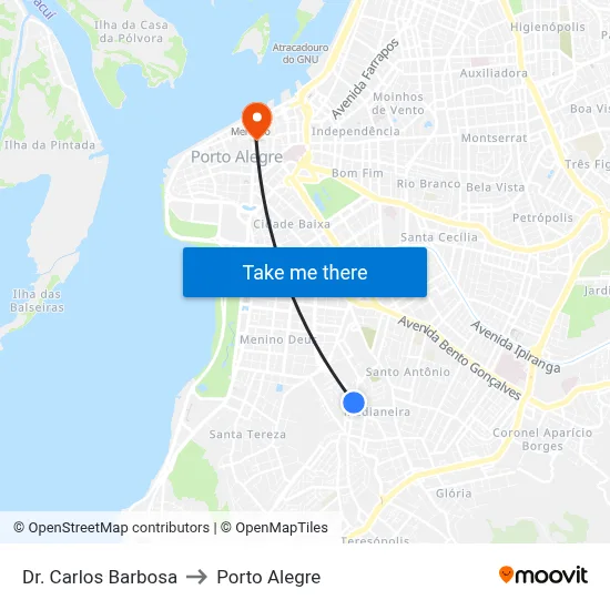 Dr. Carlos Barbosa to Porto Alegre map