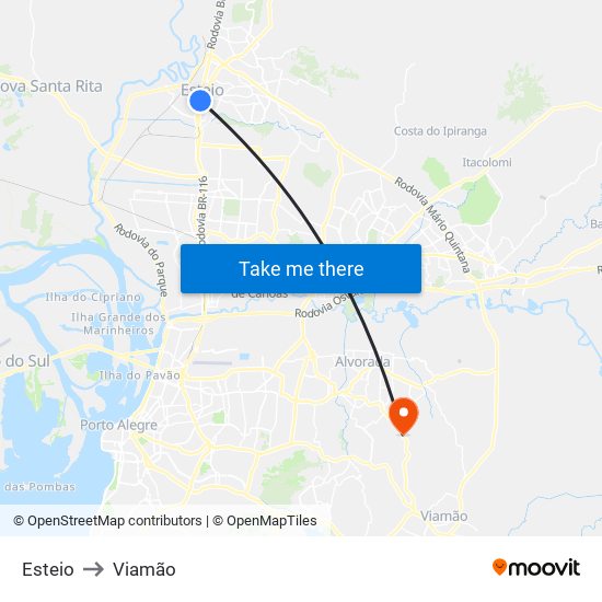 Esteio to Viamão map