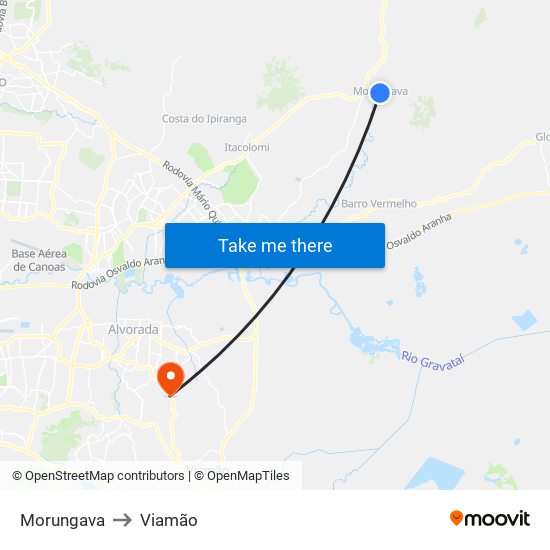 Morungava to Viamão map