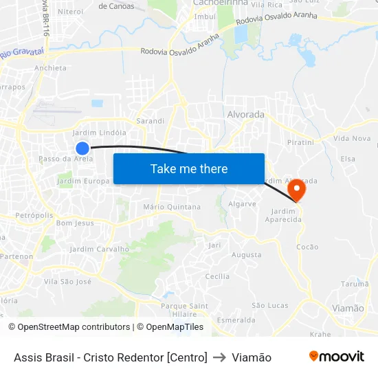 Assis Brasil - Cristo Redentor [Centro] to Viamão map