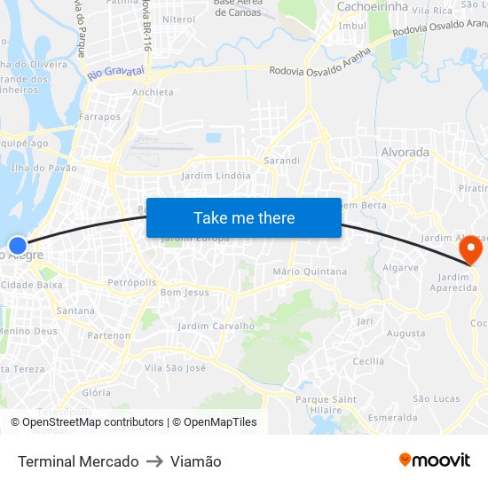 Terminal Mercado to Viamão map