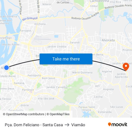 Pça. Dom Feliciano - Santa Casa to Viamão map