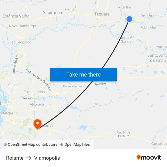 Rolante to Viamopolis map