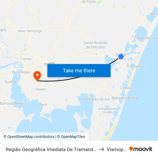 Região Geográfica Imediata De Tramandaí - Osório to Viamopolis map