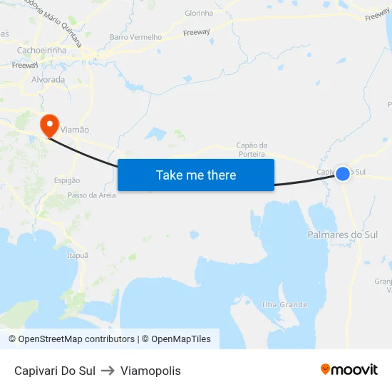 Capivari Do Sul to Viamopolis map