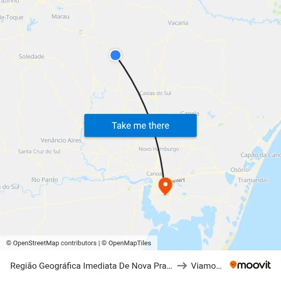 Região Geográfica Imediata De Nova Prata - Guaporé to Viamopolis map