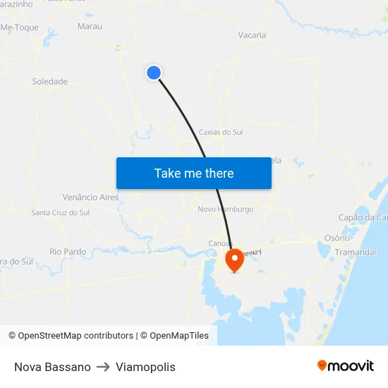 Nova Bassano to Viamopolis map