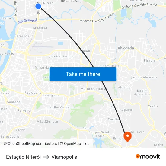 Estação Niterói to Viamopolis map