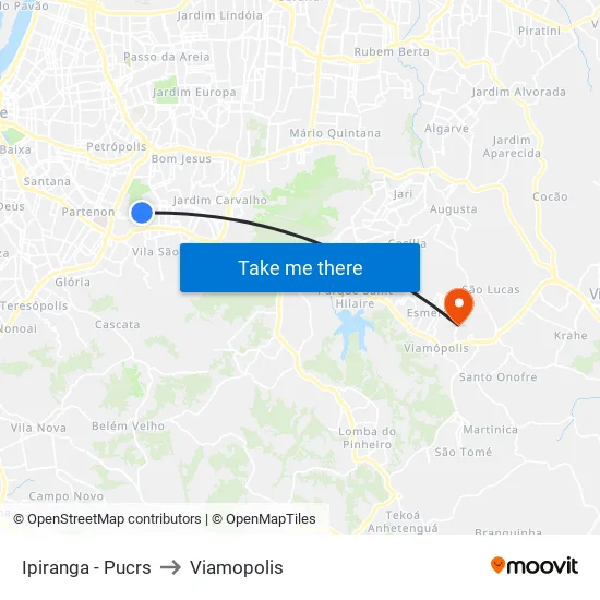 Ipiranga - Pucrs to Viamopolis map