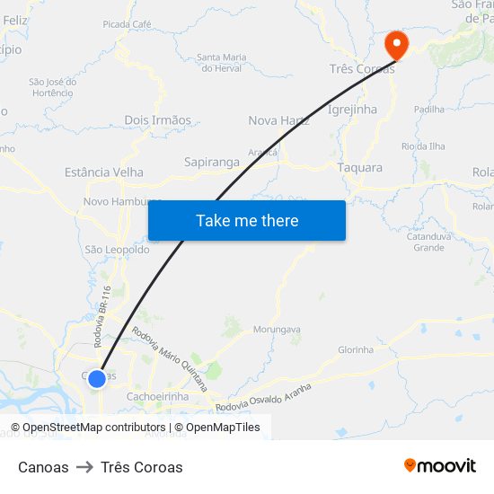 Canoas to Três Coroas map