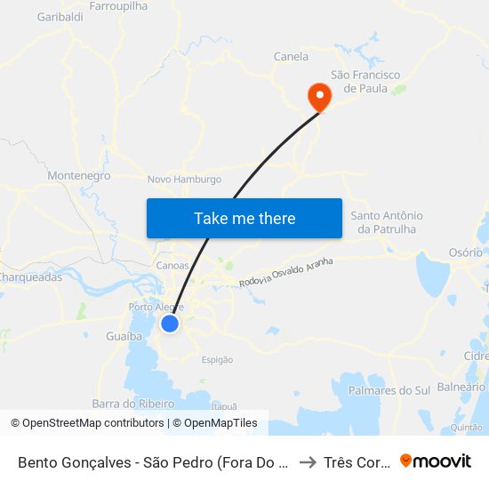 Bento Gonçalves - São Pedro (Fora Do Corredor) to Três Coroas map