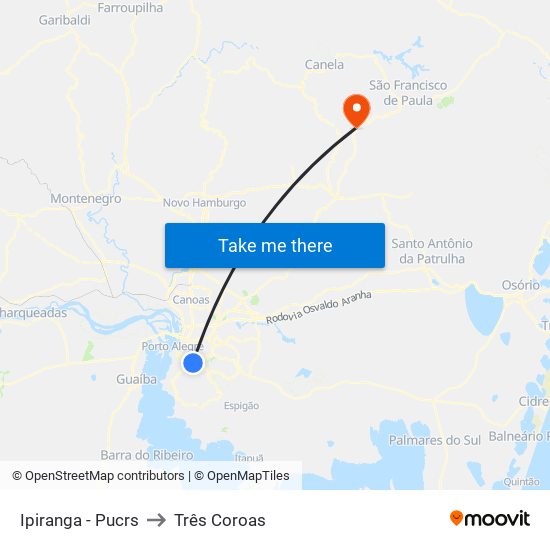 Ipiranga - Pucrs to Três Coroas map