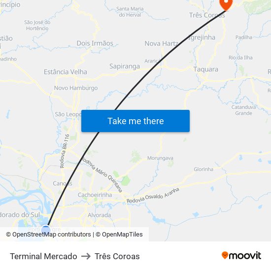 Terminal Mercado to Três Coroas map