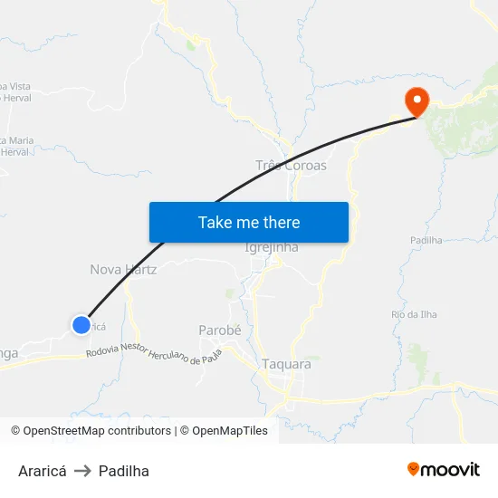 Araricá to Padilha map