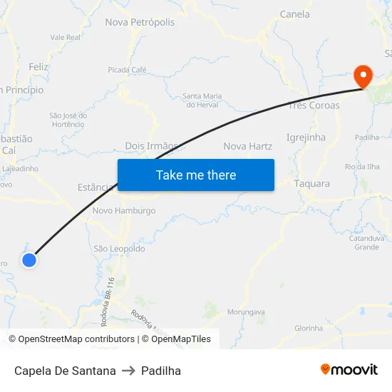 Capela De Santana to Padilha map