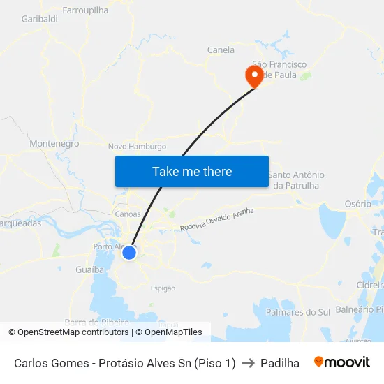 Carlos Gomes - Protásio Alves Sn (Piso 1) to Padilha map