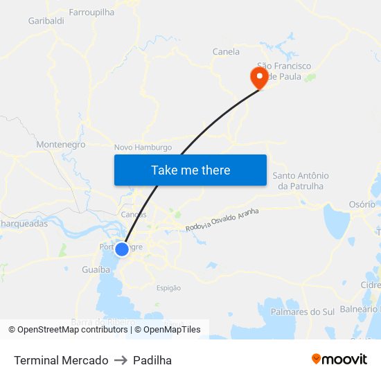 Terminal Mercado to Padilha map