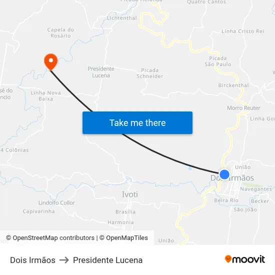Dois Irmãos to Presidente Lucena map