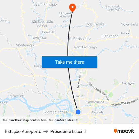 Estação Aeroporto to Presidente Lucena map