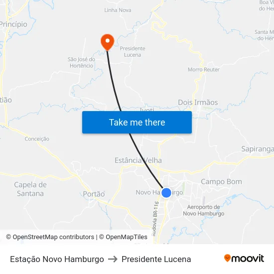 Estação Novo Hamburgo to Presidente Lucena map