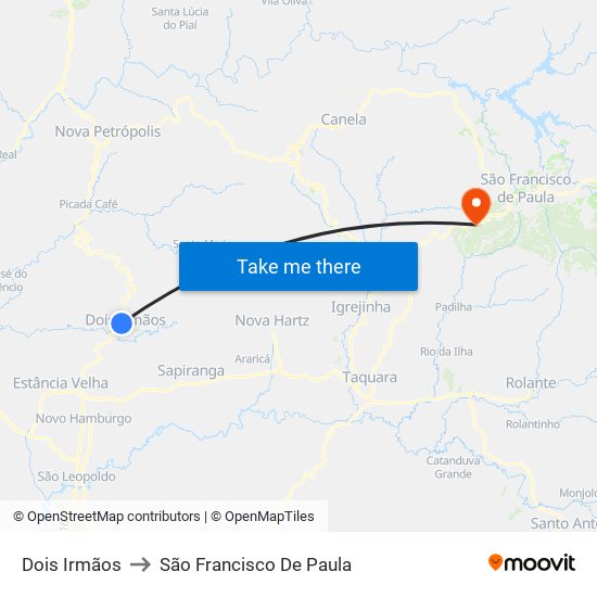 Dois Irmãos to São Francisco De Paula map