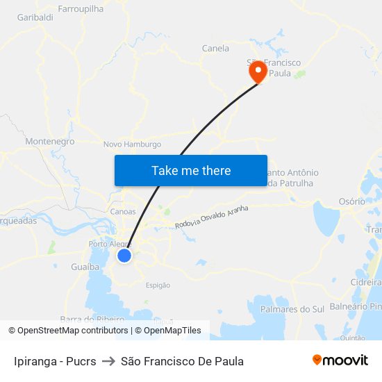 Ipiranga - Pucrs to São Francisco De Paula map