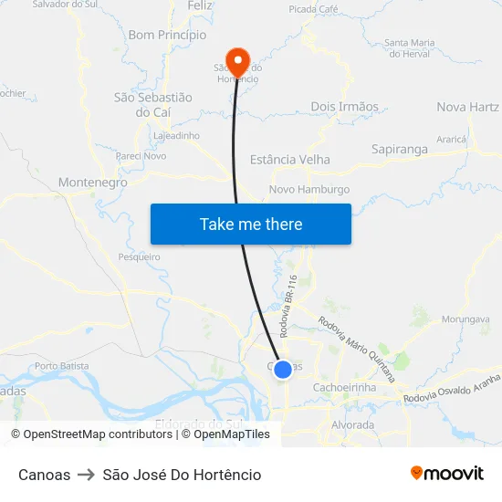 Canoas to São José Do Hortêncio map