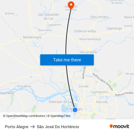 Porto Alegre to São José Do Hortêncio map