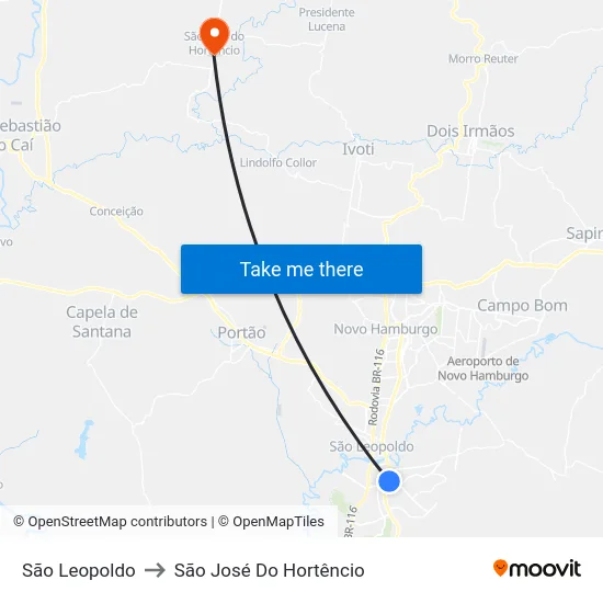 São Leopoldo to São José Do Hortêncio map