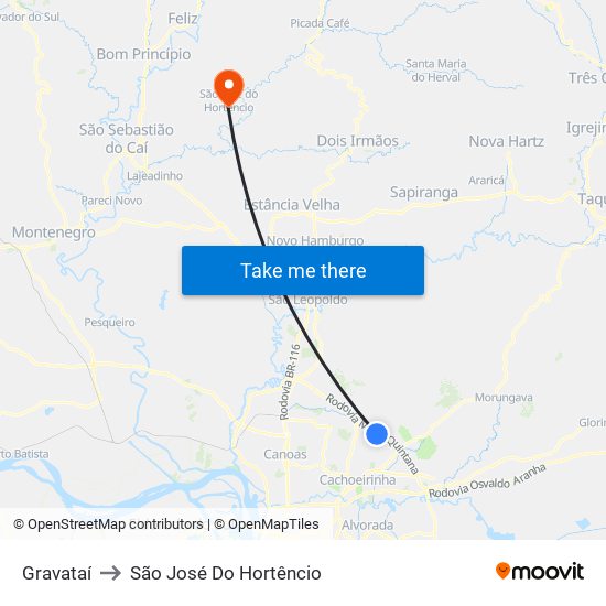 Gravataí to São José Do Hortêncio map