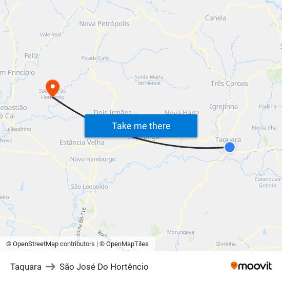 Taquara to São José Do Hortêncio map