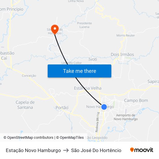 Estação Novo Hamburgo to São José Do Hortêncio map